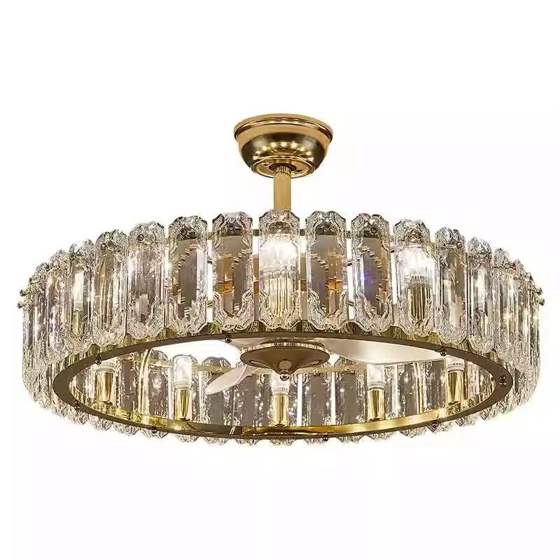 轻奢水晶风扇灯2025年新款家用客C厅吊扇灯现代简约餐厅电风扇一