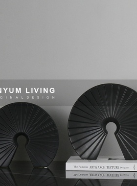 现代极简样板房间白黑色哑光陶z瓷扇形软装饰品售楼处家居桌面摆