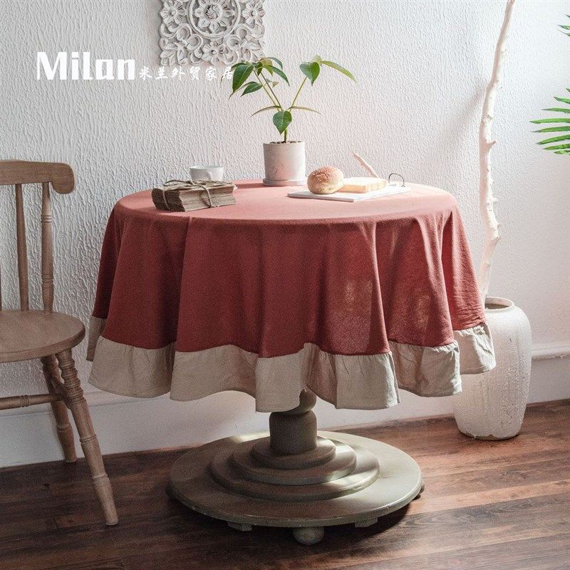 法式复古圆桌布高级感餐桌布卧室床头柜茶几纯色甜品桌布,居家布艺,桌布,淘宝优惠券,粉丝福利购,淘宝优惠卷