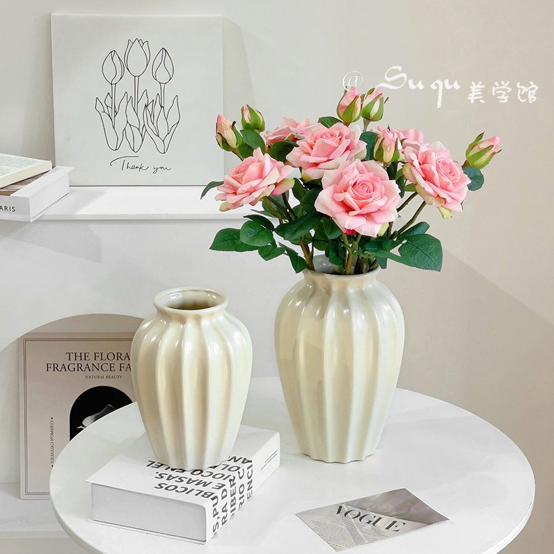 简约现代大肚花瓶陶瓷白色复古摆件客厅插鲜花轻奢高档水培高级感