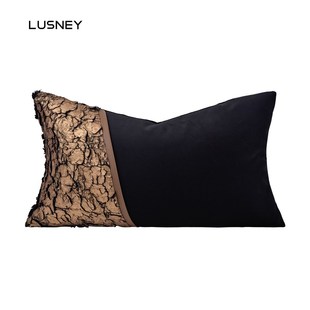 高端轻奢靠枕奢华沙发靠r垫黑咖金抱枕套复古金泊黑色床上长条腰