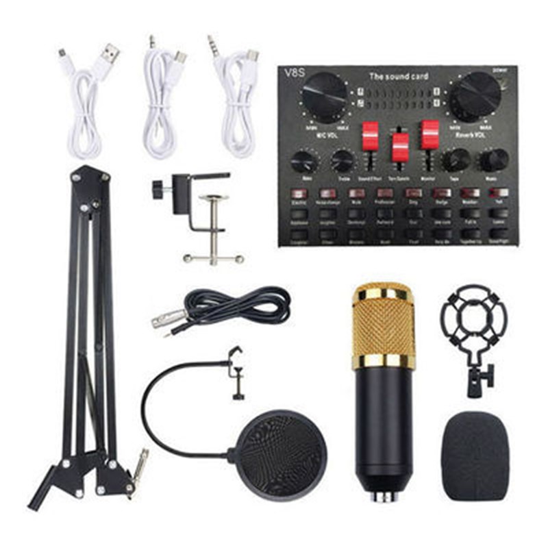 V8S声卡直播专用抖音网红手机电脑K歌K电容变声器话筒蓝牙套装