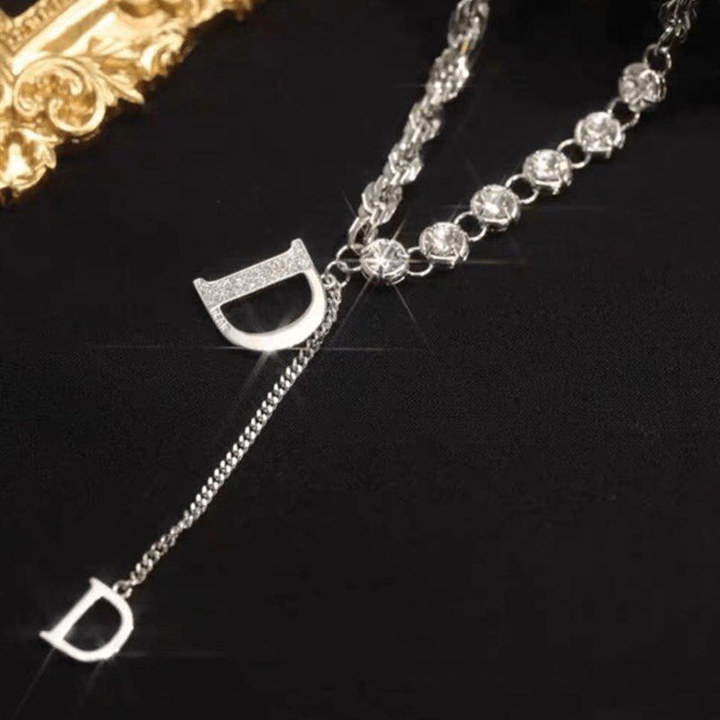 D字母项链女小众设计感ins冷淡风长款锁骨链简O约气质毛衣链2021