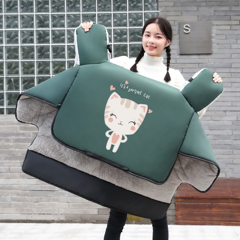 电动车挡风被侧翼l加宽防风罩冬季挡风被墨绿印花电瓶车挡风衣新