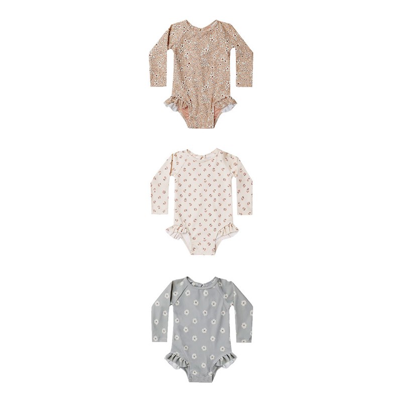 儿童ins风长袖泳衣男r女宝宝碎花三角连体游泳衣温泉度假泳装