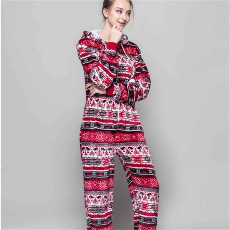红鸟雪花卡通成人连体睡t衣秋冬法兰绒加厚保暖家居服套装一件代