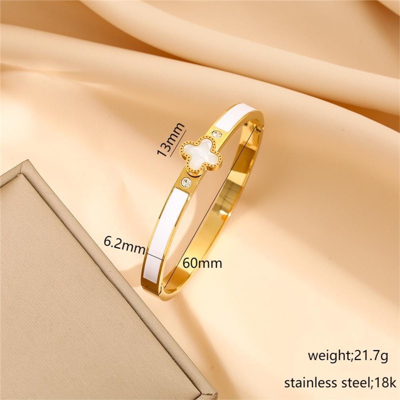 亚马逊电商跨f境幸运四叶草钛钢手镯 轻奢珐琅高级高保色欧美风女