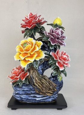 牡丹花花开富贵陶瓷摆件石湾公仔