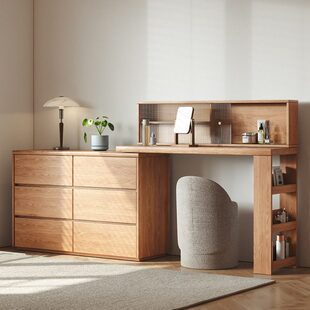 全实木梳妆台卧室简约现代化妆桌斗柜一体小户型转角化妆台化妆镜