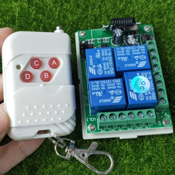 12V四路24V4路无线遥控开关+桃木4键车灯 喇叭 货车尾板 道闸车库