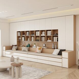去客厅化沙发书柜一体墙柜书橱组合多功能家用带卡座书架背景墙柜