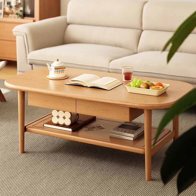 全实木茶几客厅家用小户型2024新E款高级感阳台极简小型茶桌原木