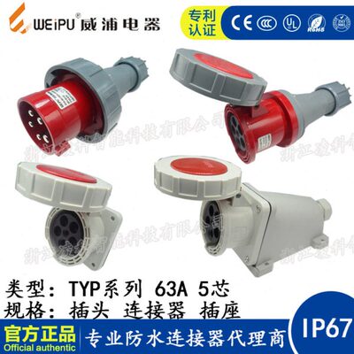 威浦 63A 5芯 防水工业插头插座连接器TYP675 2924明装暗装 IP67