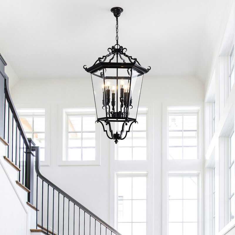 法式全铜入户吊灯餐厅过道玄关别墅挑空客厅长楼梯走廊焊锡玻璃灯