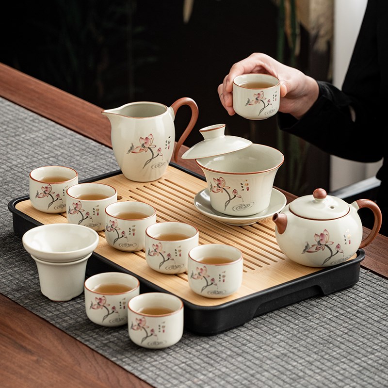 汝窑功夫茶具套装家用2025新款客厅喝茶泡茶盖碗茶壶茶杯子陶瓷