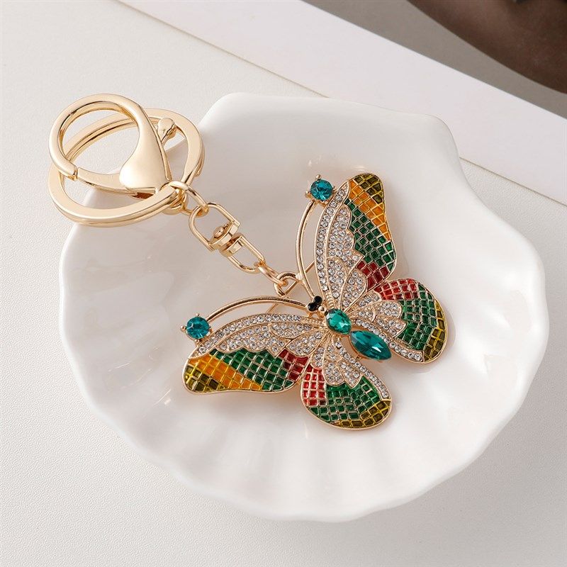 欧美彩色蝴蝶汽车钥匙扣金属可爱C女包挂件钥匙圈创意镶钻配饰