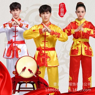 打鼓服练功服腰鼓舞龙舞狮服装男女生秧歌服成人T武术演出服表演