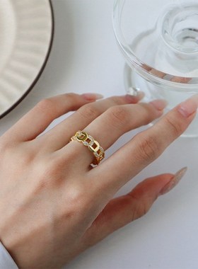 欧美时尚微镶锆石镂空戒指女小众高级G轻奢精致百搭设计感开口指