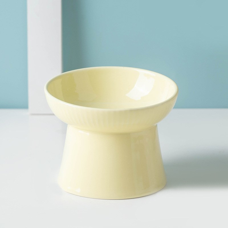 陶瓷猫碗狗碗可爱斜m口单碗猫盆护颈高脚碗狗盆防打翻猫咪用品