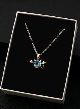 欧美跨境小恶魔月亮项链 不锈钢满钻五角星锁Q骨链小众手掌项链女