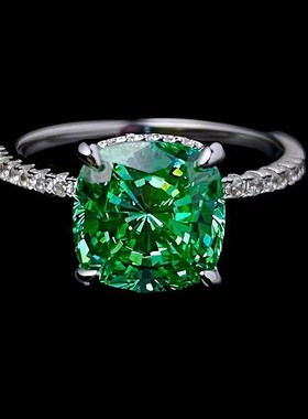 珠宝 2023新款S92u5银高碳钻9*9mm帕拉绿欧美风时尚百搭戒指