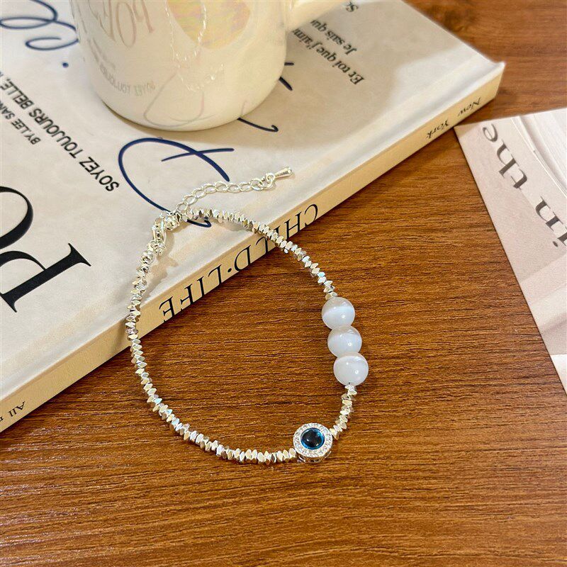 小众轻奢气质碎银几两珍珠海宝蓝猫E眼石串珠手链戒指项链耳饰配