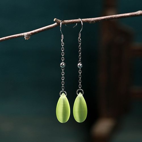 2023年夏季925银p针古风少女气质仿玉石耳环显脸瘦送女友生日礼物