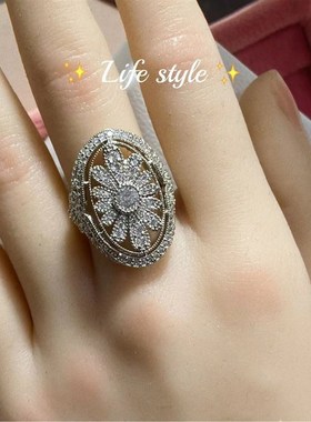 中古微镶锆石花朵戒指高级感轻奢小F众设计百搭指环开口戒精致