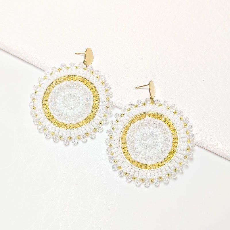 波西米亚耳环原i创手工编织米珠耳饰欧美个性夸张耳钉饰品跨境