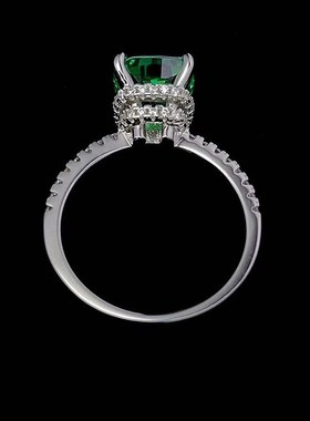 珠宝 2023新款S925银高碳钻9*9mm帕P拉绿欧美风时尚百搭戒指