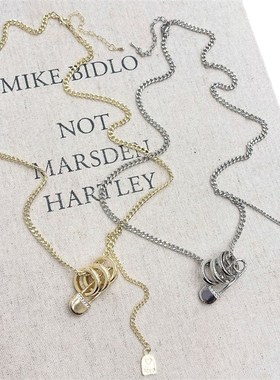 新款跨境磨砂三环曲别针长v款项链女款毛衣链卫衣链小众高级感轻