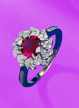 珠宝直播新i品S925银镶嵌6.0mm鸽血红满钻戒指环女时尚通勤