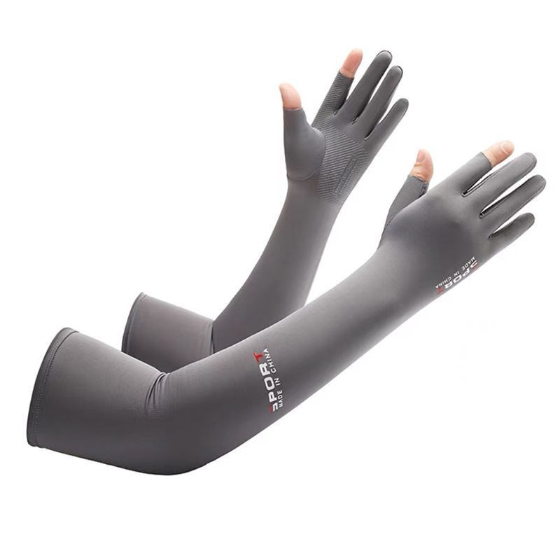 防晒袖套薄款冰丝手套女连指冰袖男夏季防L紫外线户外开车骑行防