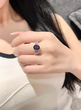 2024新款S925银仿真钻6*8mHm蓝刚戒指环时尚简约百搭气质女