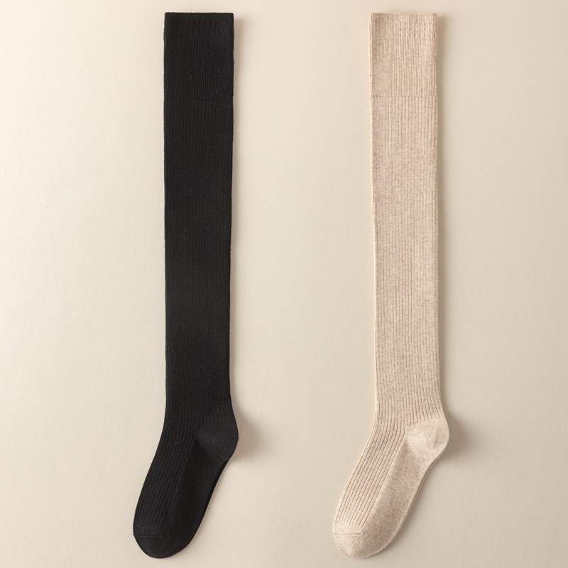 过膝羊毛a袜子女秋冬日系双针美拉德发热保暖护膝袜压力显瘦长筒