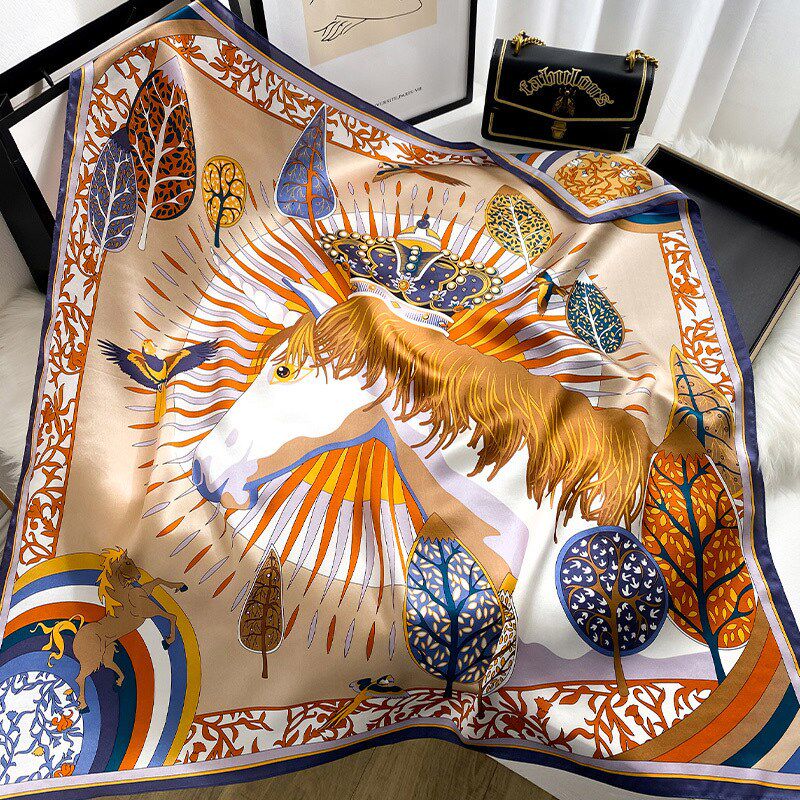 90X90CM欧美风真丝大方巾百搭D桑蚕丝丝巾女春夏季围巾薄防晒披肩