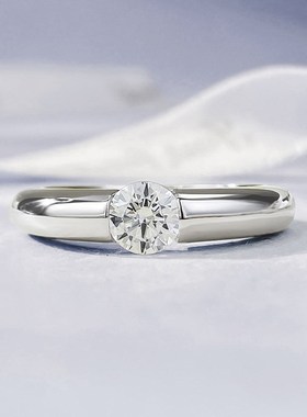 珠a宝 2024新款S925银镶嵌5.0mm光面仿真钻欧美风时尚款戒指