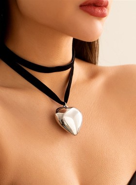 欧美跨境饰品 简约链条爱心schoker锁骨链 法式甜酷小众心形项链