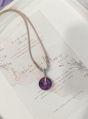 天然紫水晶平安扣项链女t学生简约新颈链简约气质紫色吊坠锁骨链
