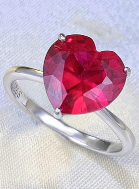 珠宝c 2023新款925银4克拉心形10*10高碳钻戒指爱心欧美简约