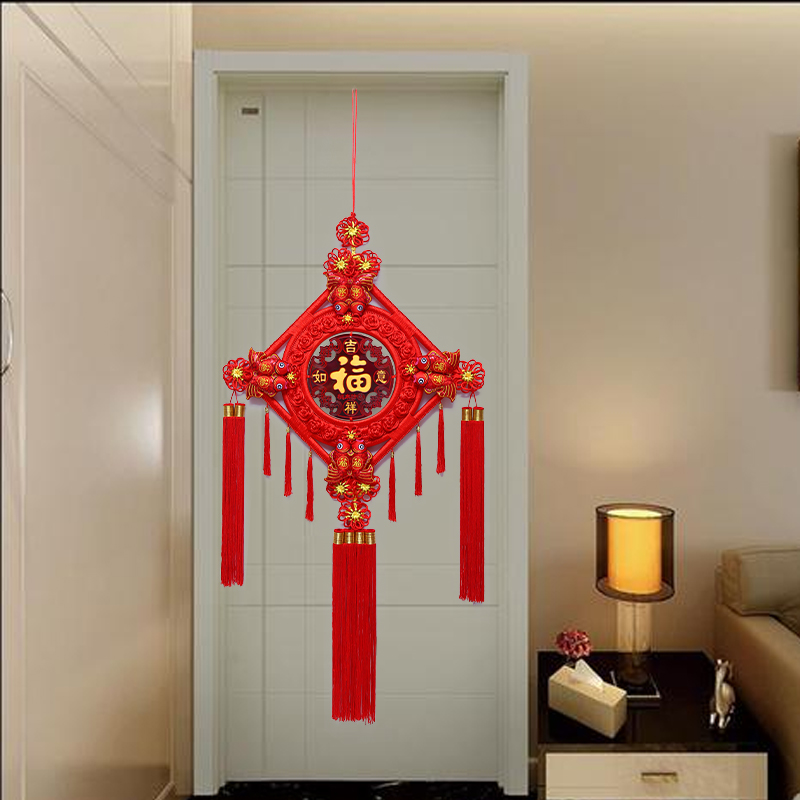 高档桃木中国结挂件福字装饰客厅C大号乔迁新居过年玄关小装饰对