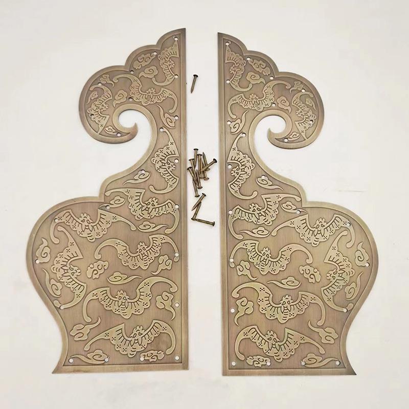 古大门纯铜腐蚀蝙蝠如意护v角老式木门条复古四合院门装饰铜角片