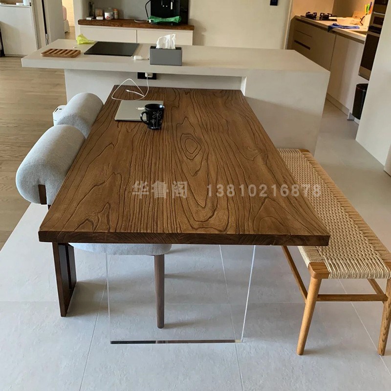 老榆木原木飘窗板楼梯踏板风化木桌板茶桌餐桌面板吧台实木板定制