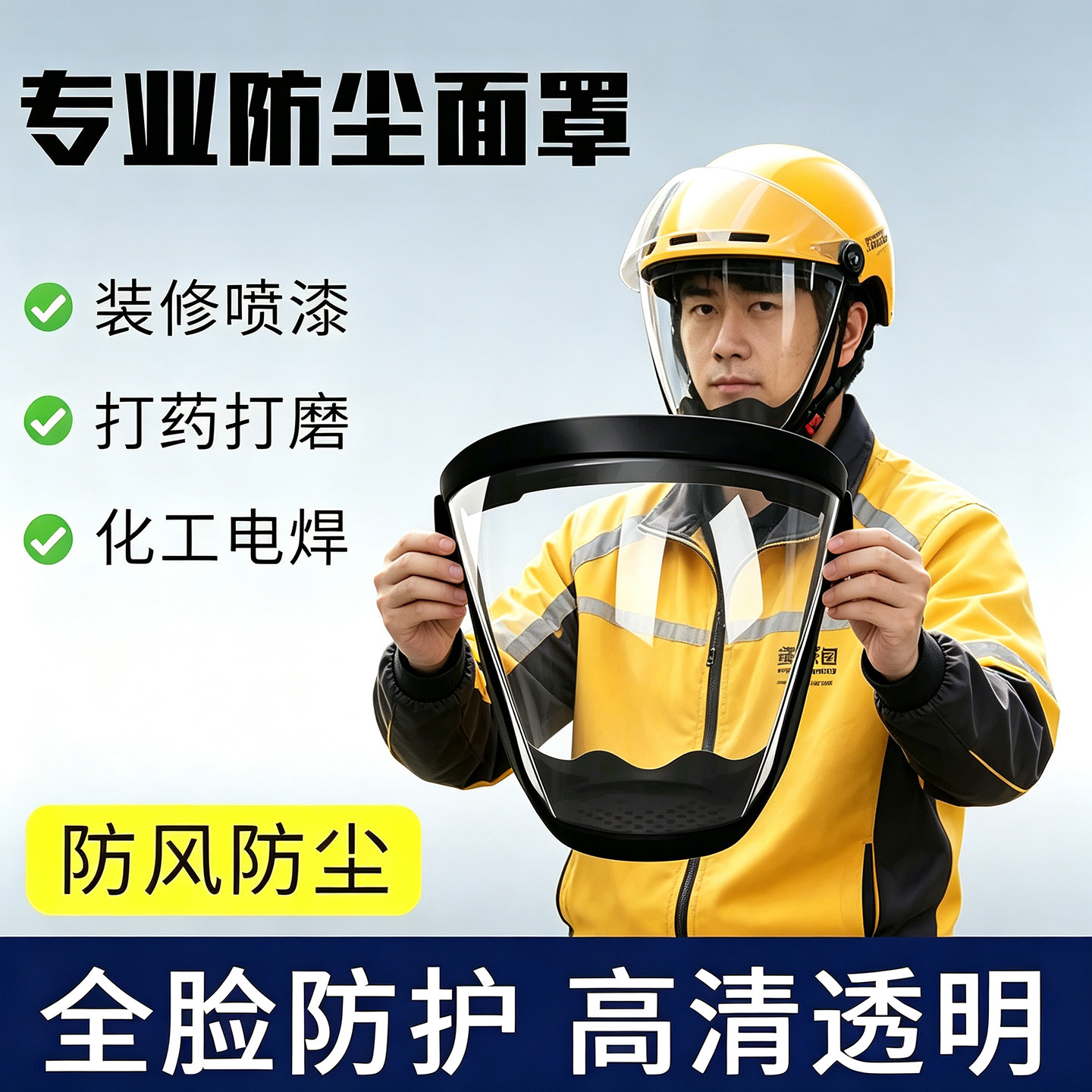 全脸防护面罩防飞沫不起雾高清透明头罩外出骑行防风沙尘护目面屏