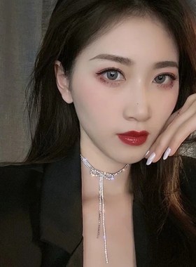 新款蝴蝶结项链k少女ins颈链满钻简约时尚气质个性饰品