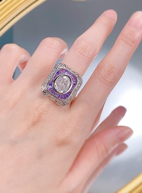 珠宝新e款S925银高碳钻白G色戒指9*11mm椭圆冰花切欧美跨境