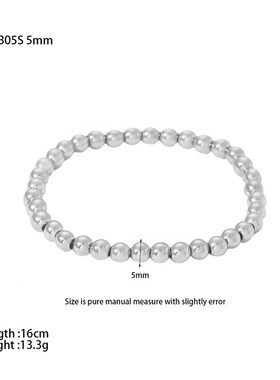 跨境欧美INS时间简约不锈钢手链炉内18K金珠子弹性手W链不掉色饰