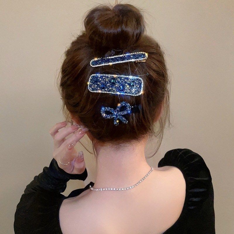 蝴蝶结水钻碎发夹女后脑勺高w级感侧边刘海夹超闪气质发卡网红新