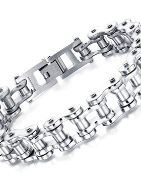 饰品工厂跨境热销不锈钢男士手链摇滚个性机车V链自行车手饰潮