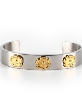 钛钢手镯欧美简约时尚三朵金花情侣饰品个性开口手环X潮人百搭首